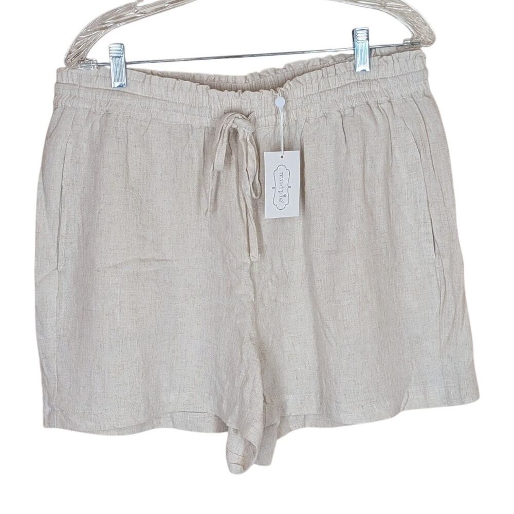 Mud Pie Linen Blend Lyra Elastic Shorts Tan Pull On Drawstring Size Large New